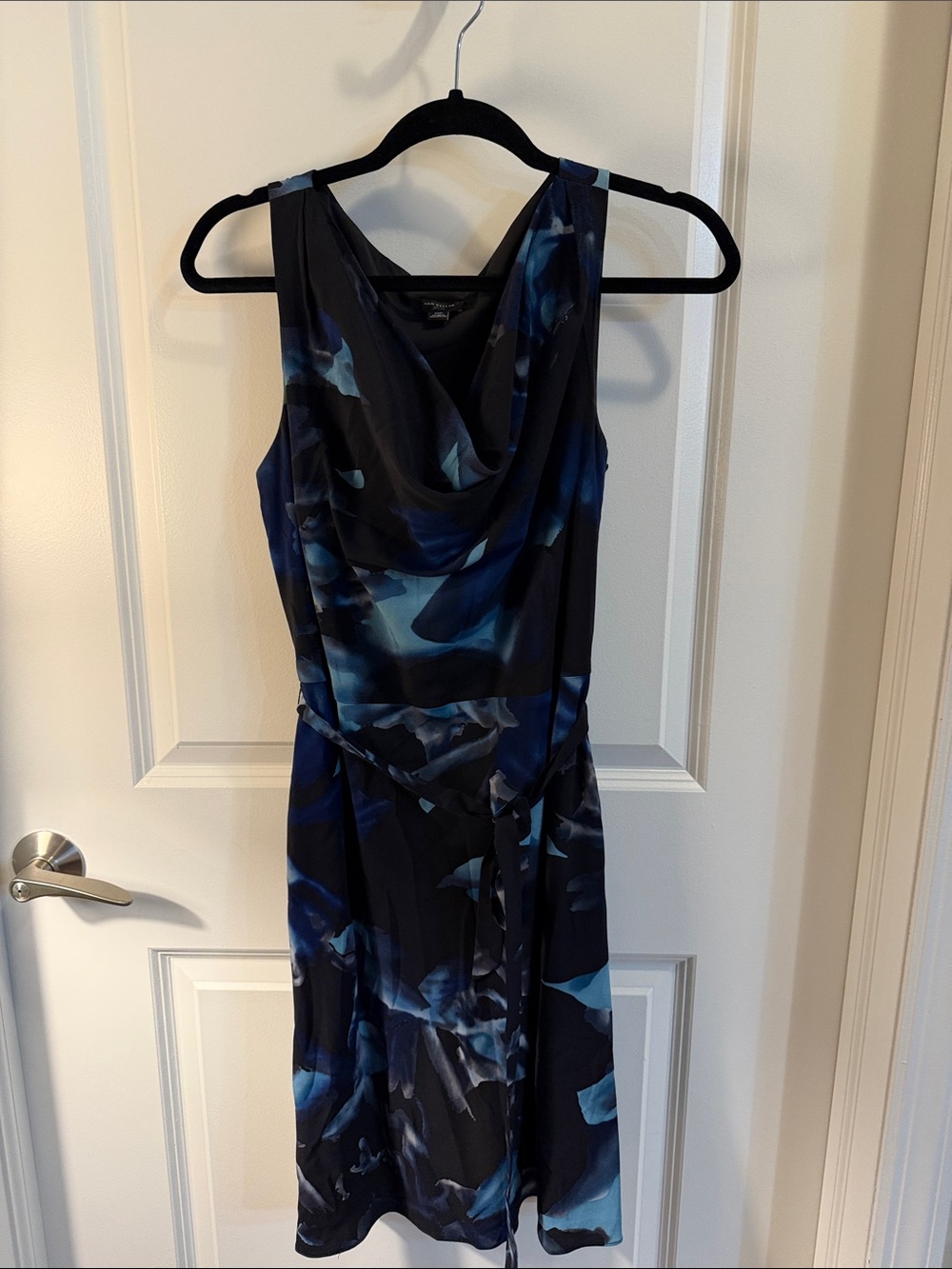 Ann Taylor Navy and Blue Cowl Neck Midi Dress
